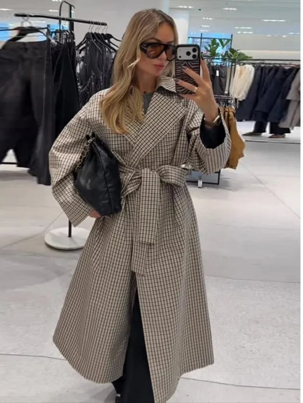 ZARA OVERSIZED PLAID TRENCH COAT